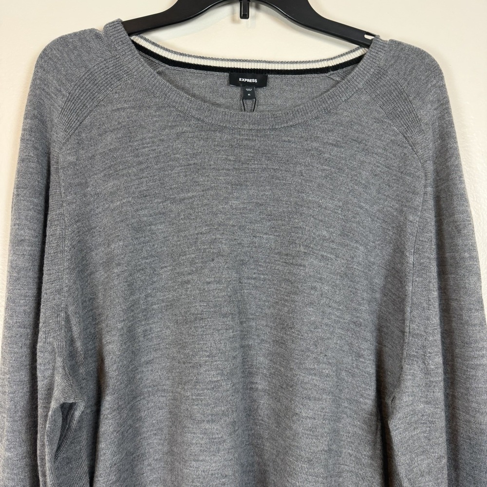 NWT Express Merino Wool Sweater Gray Crew Neck Long Sleeve Pullover Men's XL